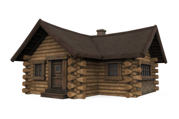 Wooden Log Cabin House isolated on white background. 3D render