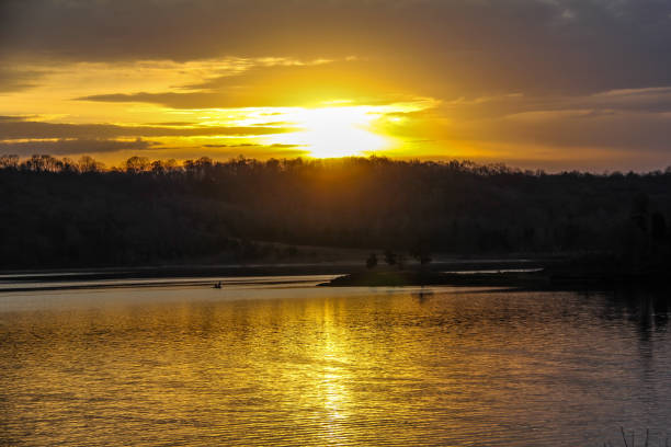 Sunrise over Green River Lake in Kentucky stock photo