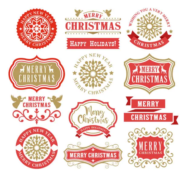 Vector illustration of Christmas Badges Set