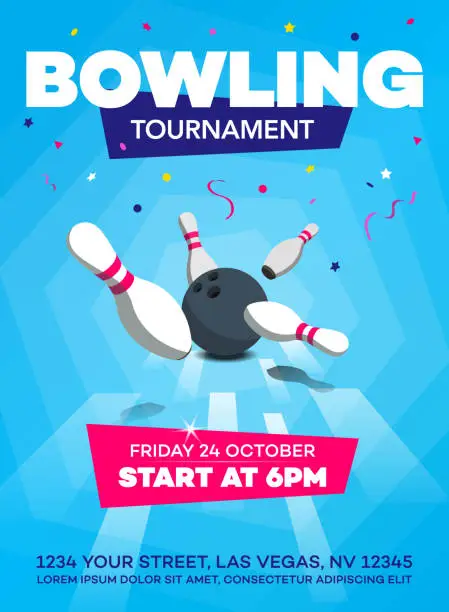 Vector illustration of Modern bowling tournament poster invitation template - blue version