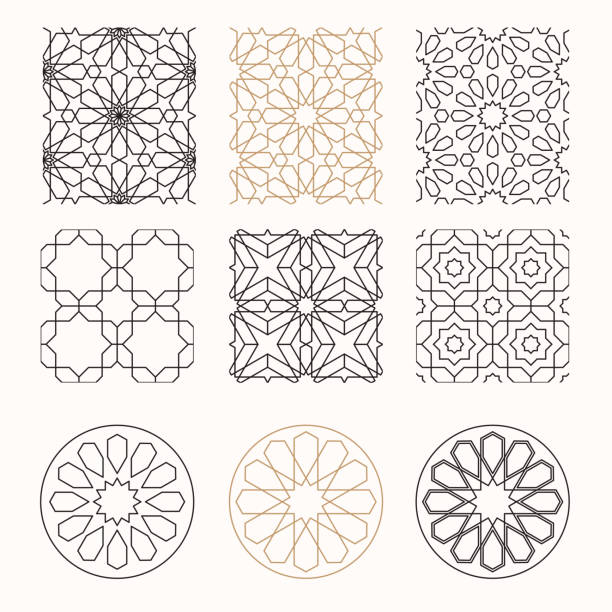 ilustrações de stock, clip art, desenhos animados e ícones de set of oriental geometric background - arabic pattern