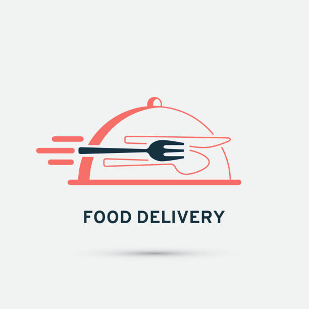 ikona dostawy żywności. widelec i łyżka - truck sign car transporter industry stock illustrations