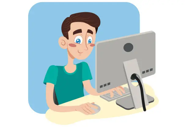 Vector illustration of Studying at the computer and working