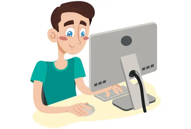 Vector illustration of Studying at the computer and working