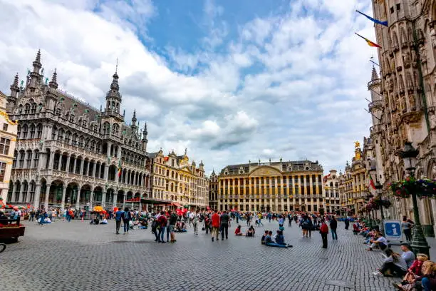 Tourists on Grand Place square, Brussels, Belgium