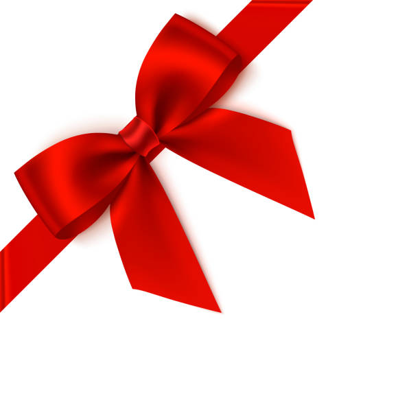 Decorative red bow with diagonally ribbon on the corner. Vector bow for page decor vector art illustration