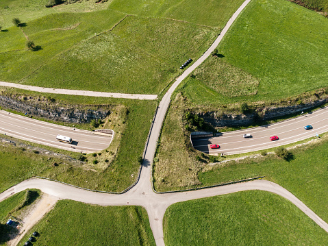 A small tunnel in a rural road as seen from above