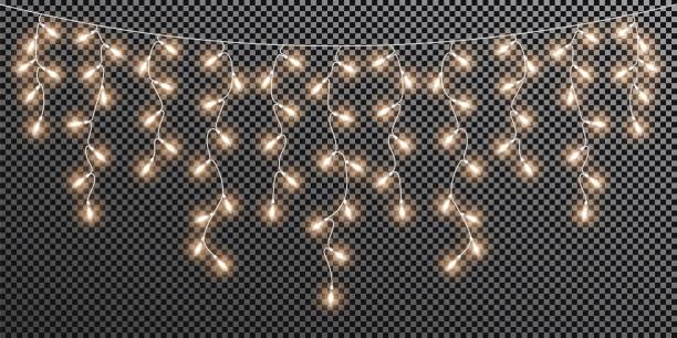 ilustraciones, imágenes clip art, dibujos animados e iconos de stock de guirnalda de navidad y año nuevo con bombillas retro brillantes - holiday lights