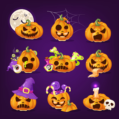 Ilustración de Espeluznante Calabazas Halloween Ilustraciones Vectoriales De Dibujos Animados Conjunto Espeluznante Calabaza Tallada Con Sonrisas Malvadas Pegatinas Aisladas Paquete En Púrpura Calabazas De Miedo Naranja Realistas Parches De Decoración ... Ilustración de Espeluznante Calabazas Halloween Ilustraciones Vectoriales De Dibujos Animados Conjunto Espeluznante Calabaza Tallada Con Sonrisas Malvadas Pegatinas Aisladas Paquete En Púrpura Calabazas De Miedo Naranja Realistas Parches De Decoración ...