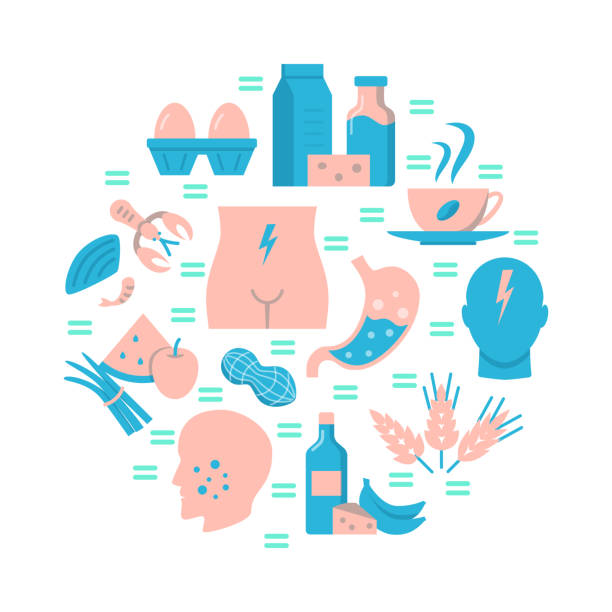 istock Food allergy round concept banner template in flat style 1173928171
