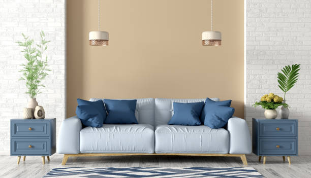 istock Interior of living room with blue sofa 3d rendering 1173933045