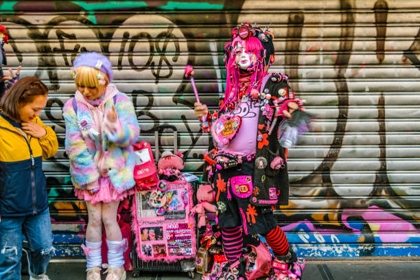 Cosplay Girls, Tokyo, Japan TOKYO, JAPAN, JANUARY - 2019 - Cosplay girls posing for a photo at takedshita street, tokyo, japan tokyo harajuku stock pictures, royalty-free photos & images