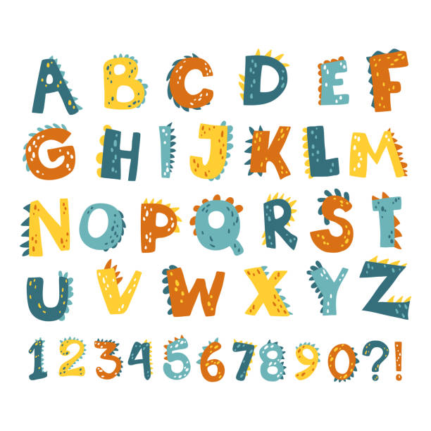 dino-alphabet-zahlen - numeric character stock-grafiken, -clipart, -cartoons und -symbole