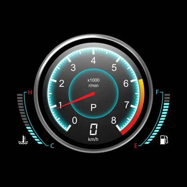 Vector illustration of Car speedometer or auto odograph, truck instrument