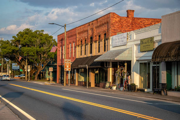 A small town street scene along old U.S. Route 41 running through North Florida. stock photo