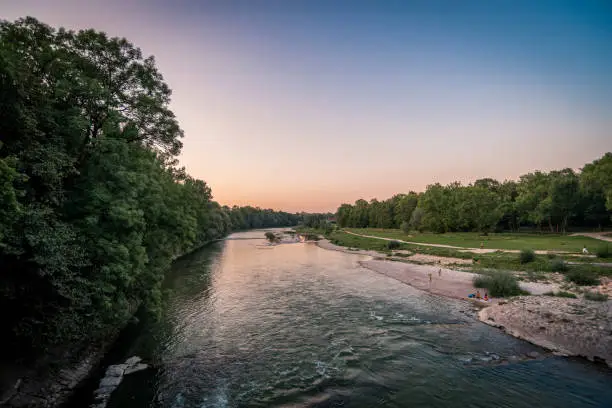 River Isar, shore, Munich, Alps, Bavaria, Germany, color picture, river