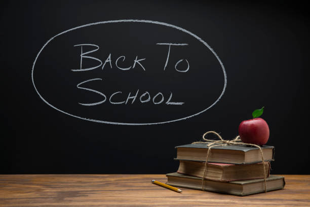 istock Apple and Books for Back to School Chalkboard Drawing 1173958548