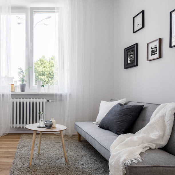 istock Living room with gray couch 1173959981