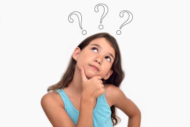 istock Thoughtful young girl with three question marks 1173964079