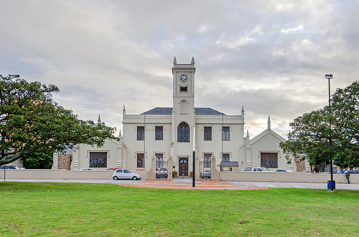 Port Elizabeth, South Africa  - May 28, 2019: Building of the Old Grey Institute at the corner of Havelock St and Athol Fugard Terrace declared a National Monument and a part of the Donkin Heritage Trail linking places of historical interest