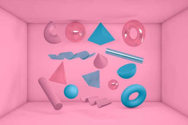istock 3D Abstract Flying Geometric Shapes in Pink Room. 1173965503