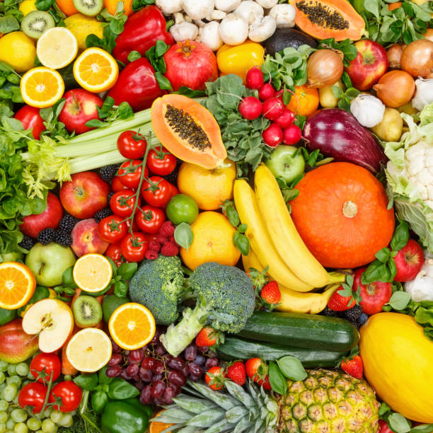 istock Fruits and vegetables collection food background square apples oranges tomatoes fresh fruit vegetable 1173968279