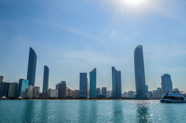 istock Abu Dhabi city skyline along Corniche beach taken from a boat 1173974740