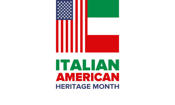 國家義大利裔美國人傳統月。快樂的節日慶祝每年的十月。義大利和美國國旗。文化月。愛國主義設計。海報，卡片，橫幅，範本。向量插圖 - 意大利語 幅插畫檔、美工圖案、卡通及圖標
