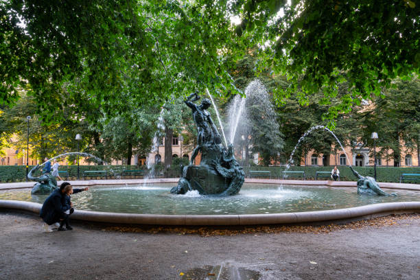 Stockholm, Sweden - September 24, 2019: Stockholm Molins Fountain at Kungstradgarden (Kings Garden).