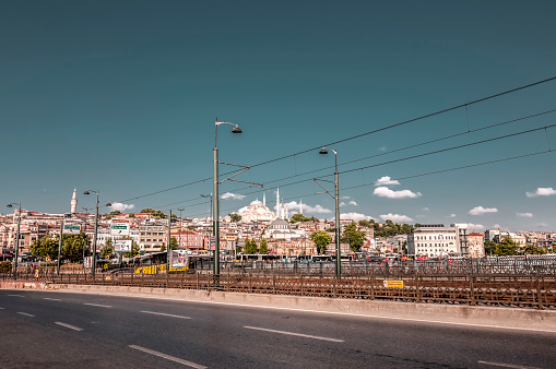 Istanbul, Turkey - June 27, 2019: Street view from Karakoy district of Beyoglu, Istanbul. Karakoy is located on the European coastline of the Bosphorus.