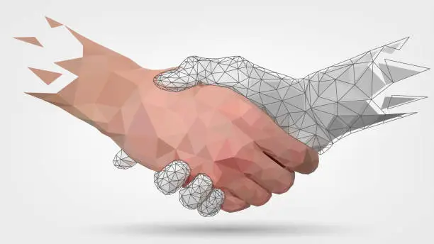 Vector illustration of Human and robot handshaking