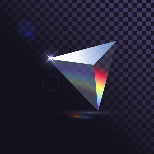 Ttriangular prism Isolated triangular transparent prism and spectrum of light prism stock illustrations