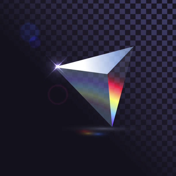 Ttriangular prism Isolated triangular transparent prism and spectrum of light dispersion stock illustrations