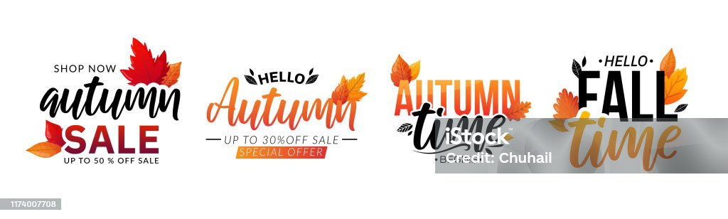 Fall Text Ad Set Of Fall Text Compositions Isolated On White Stock Illustration ...