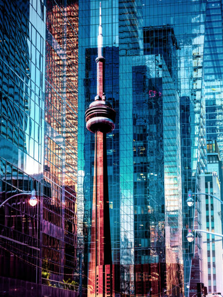 toronto city skyline - abstrakte hintergrund - cn tower stock-fotos und bilder