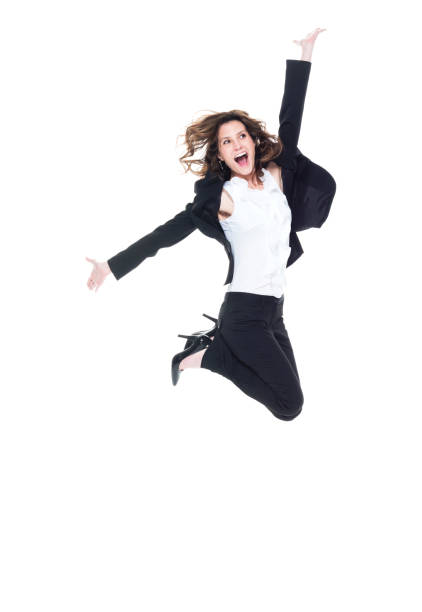 istock Caucasian businesswoman is jumping 1174018031