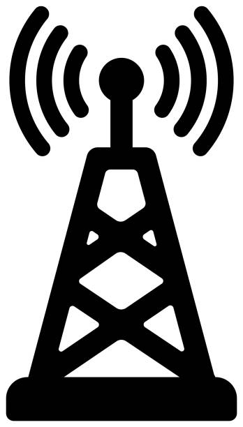 5g (next-generation high-speed-kommunikation) vektor-flachsymbol / antenne, basisstation - data base symbol computer icon stock-grafiken, -clipart, -cartoons und -symbole