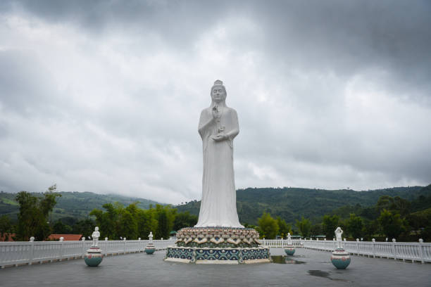 statue de quan yin à l'extérieur - bodhisattva de la miséricorde du bouddha - guan yin photos et images de collection