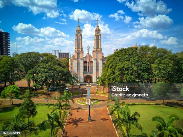 Aerial View Of Campo Mourao City Parana Brazil Sunny Day With The View Of St Josephs Cathedral The Mother Church Of The City Stock Photo - Download Image Now