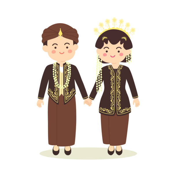 ilustrações, clipart, desenhos animados e ícones de convite dos pares do casamento de java central indonésia - etnia indonésia