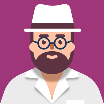 A man wearing glasses with a white shirt and hate flat design face person avatar human head.