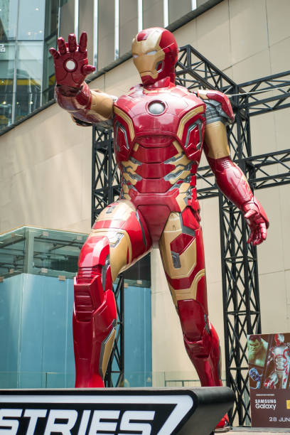A huge Iron man statue display at the KL Pavilion, there is the Marvel Studios Ten Years of Heroes exhibit in Malaysia. stock photo
