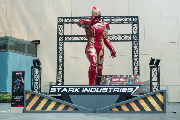 A huge Iron man statue display at the KL Pavilion, there is the Marvel Studios Ten Years of Heroes exhibit in Malaysia. stock photo
