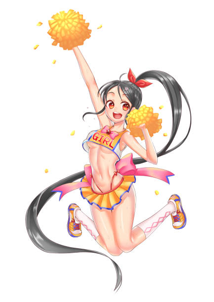 Cute cheerful Black-haired cheerleader. This is my original character. spokesmodel stock illustrations