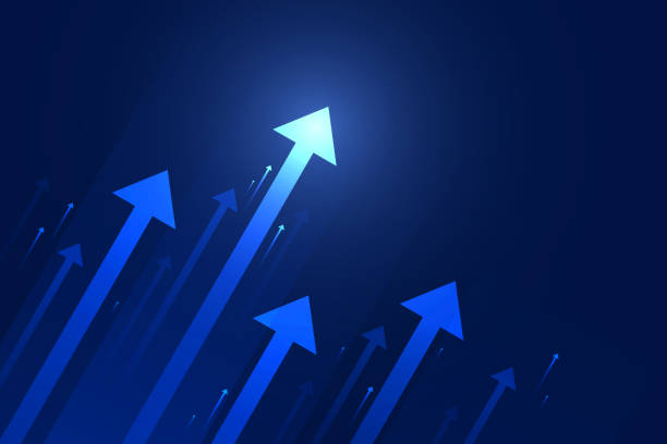 istock Up arrows on blue background illustration, copy space composition, business growth concept. 1174052608
