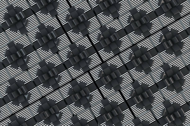 3d rendering of gift boxes with black and white color striped lens, Black Friday concept.