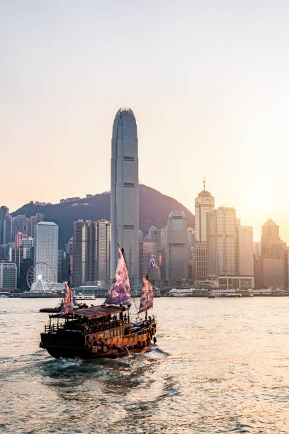 istock Hong Kong skyline with Chinese boat. 1174057874