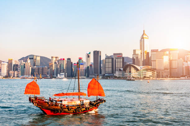 istock Hong Kong skyline with Chinese boat. 1174057967