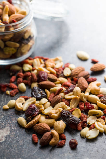 istock Mix of various nuts and raisins 1174061691