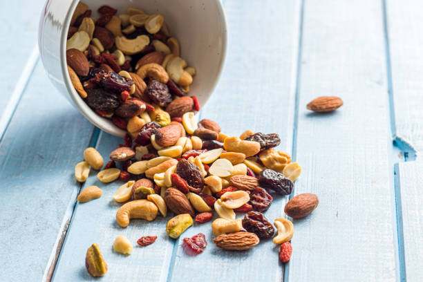 istock Mix of various nuts and raisins 1174061789